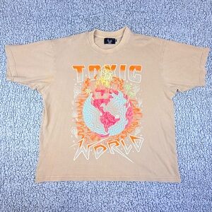 Toxicity Toxic World Graphic T-Shirt XL Tan Trippy Streetwear Tee